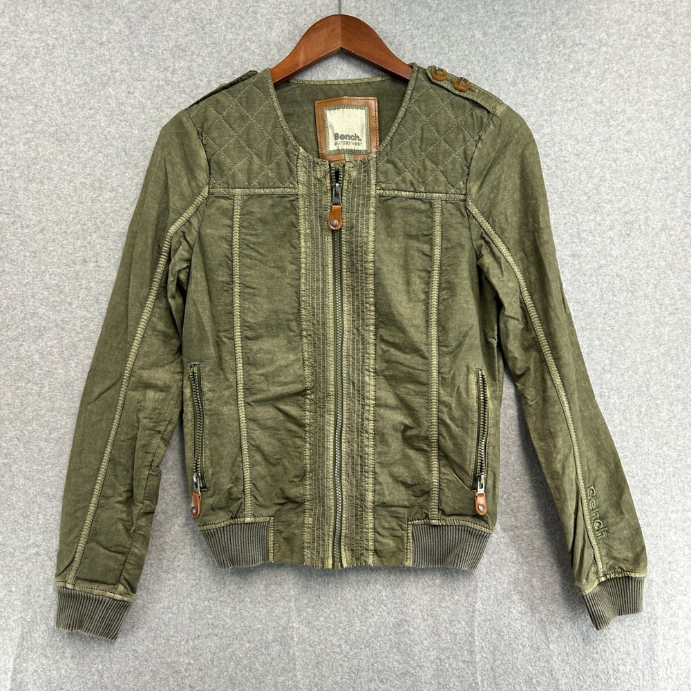 Bench Urbanwear Jacket Olive Green Quilted Zip Up Lightweight Bomber Size Small